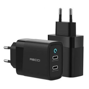 Recci RC43 Dual Port high power Charger 47W 2USB-C - Black